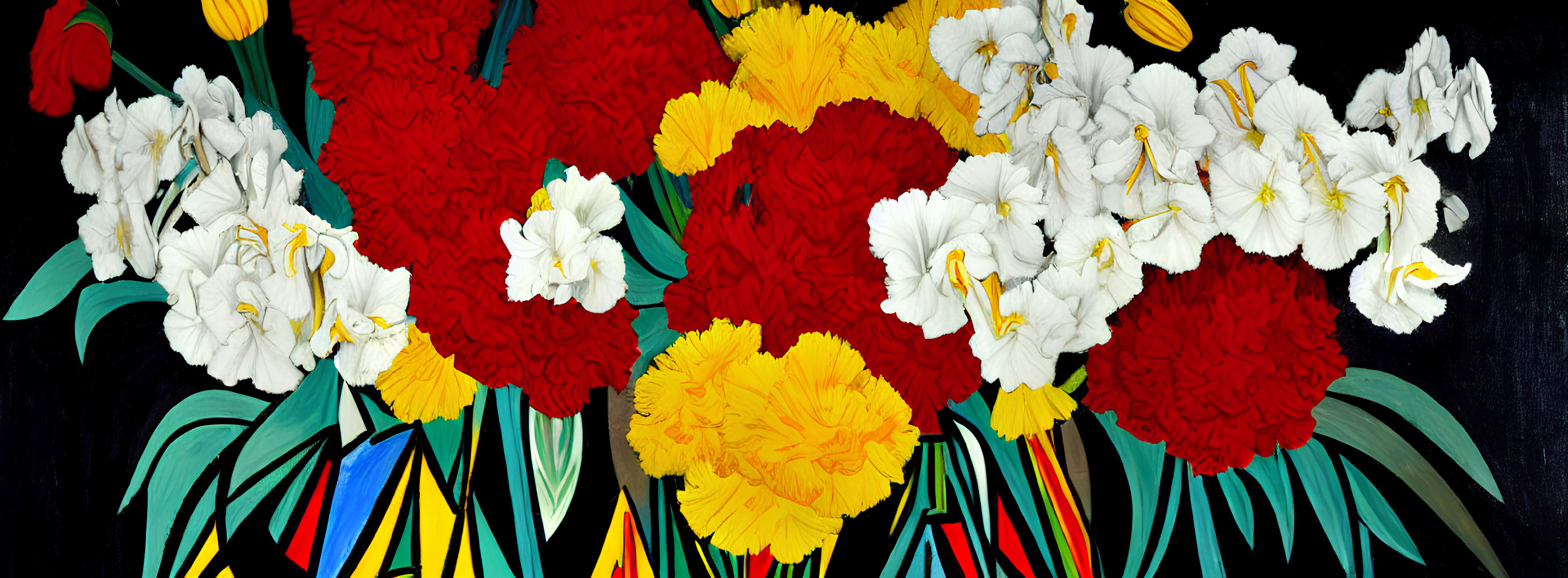 Colorful Floral Painting with Bold Decorative Style