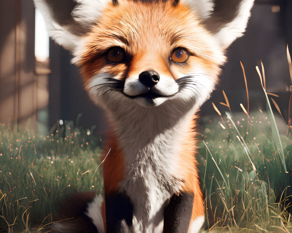 Realistic fox with vibrant orange fur in sunlit field