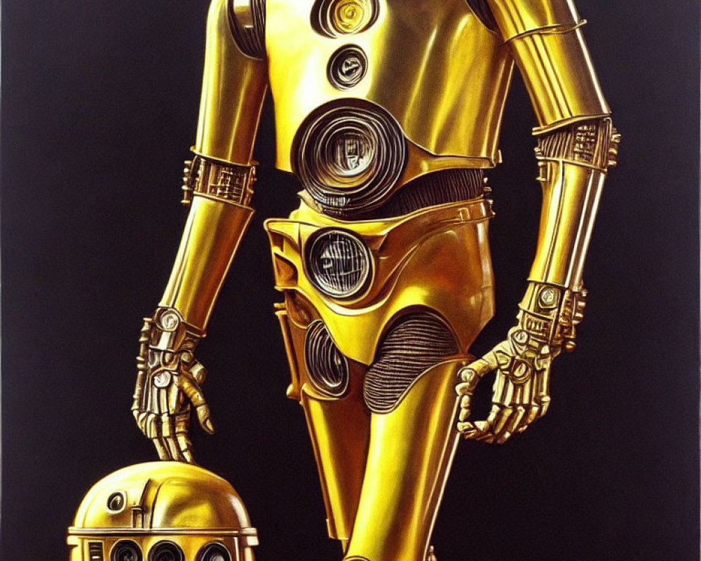 Famous Star Wars droids in a painting on black background