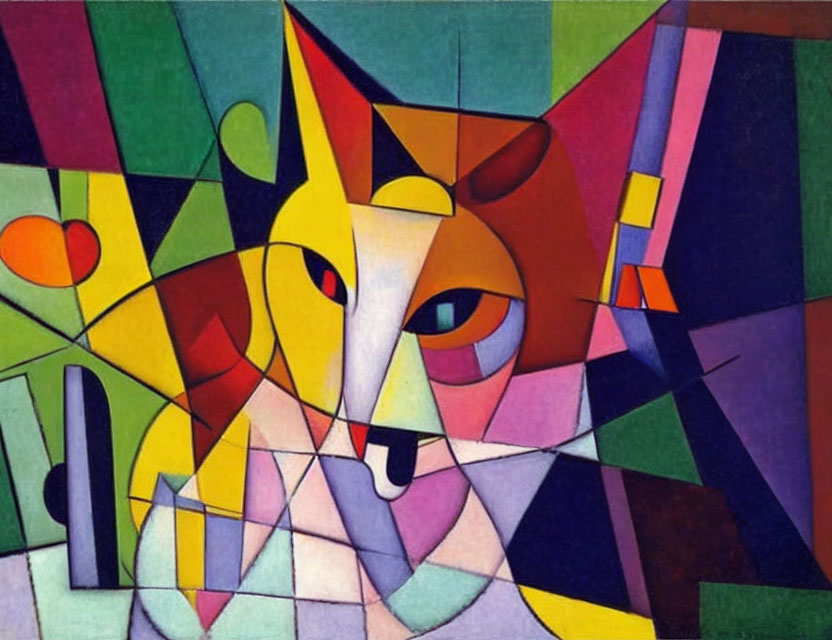 Colorful Cubist-Inspired Abstract Cat Art