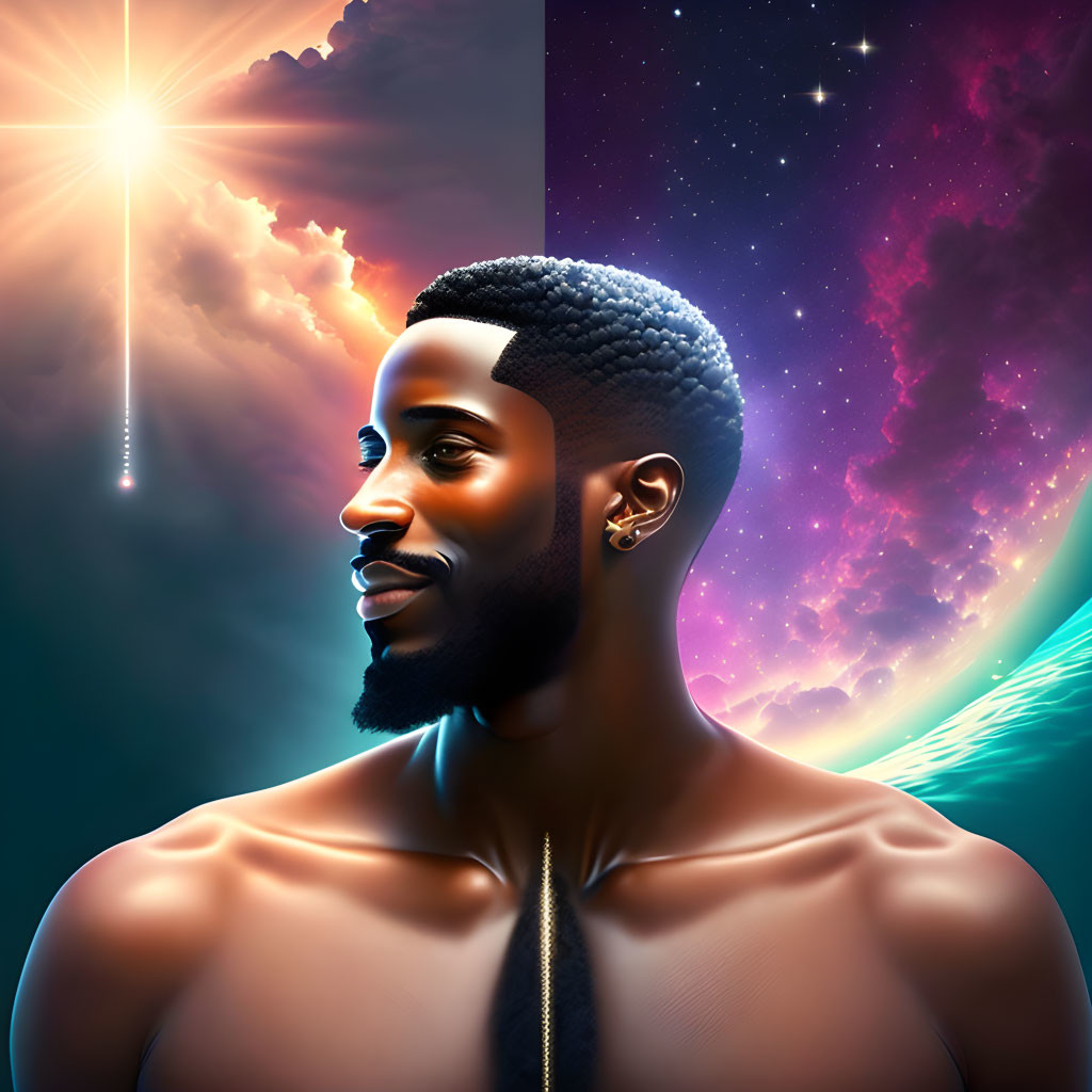 Man with Beard in Stylized Cosmic Portrait