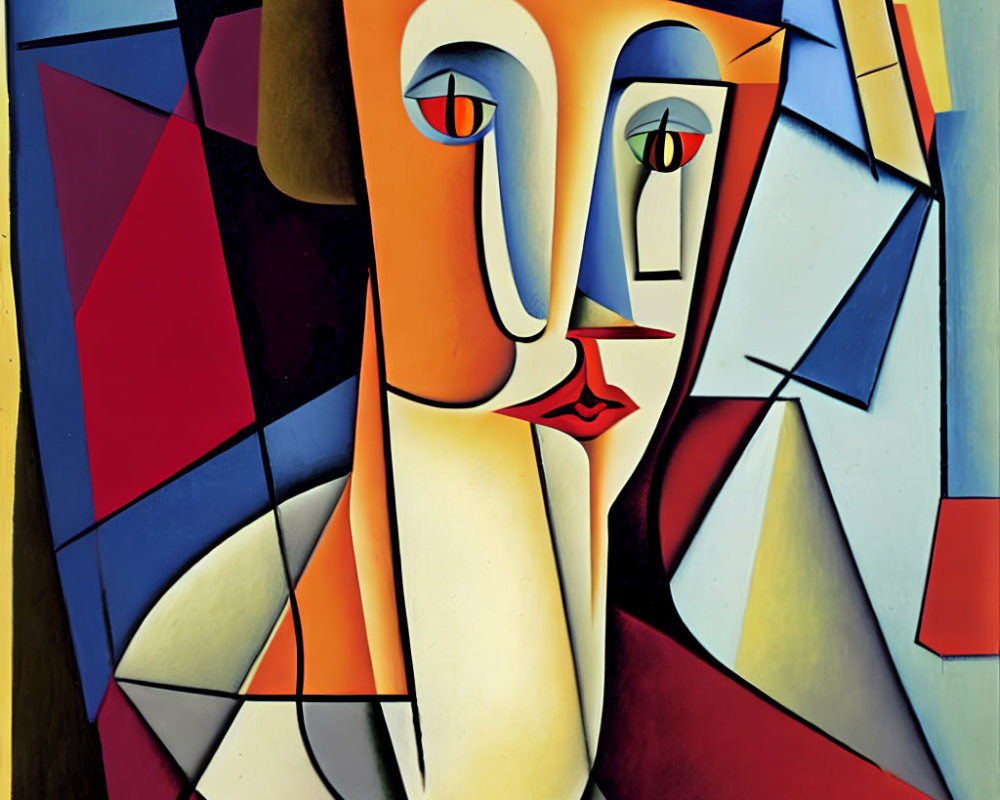 Colorful Cubist Painting of Stylized Female Face