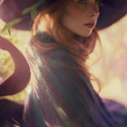 Portrait of a woman in hat and ornate jewelry on warm background