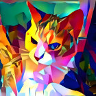 Colorful Cubist-Inspired Abstract Cat Art