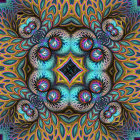 Symmetrical fractal image: Vibrant colors, complex patterns