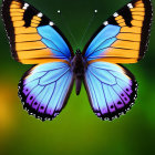 Symmetrical face with butterfly wings hair on colorful background