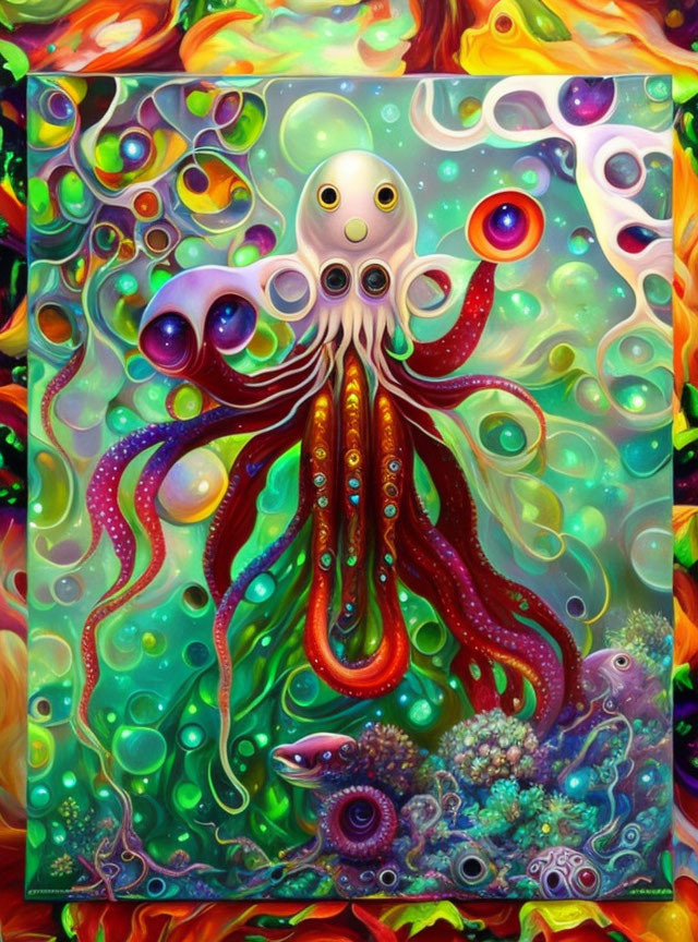 Colorful Octopus Painting with Psychedelic Patterns