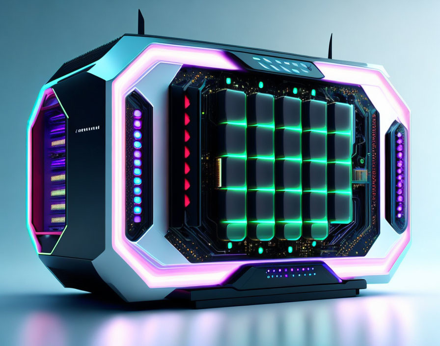 RGB Lit Gaming PC with Transparent Panel on Blue Gradient Background