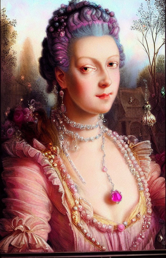 Elegant 18th-Century Woman Portrait in Pink Gown