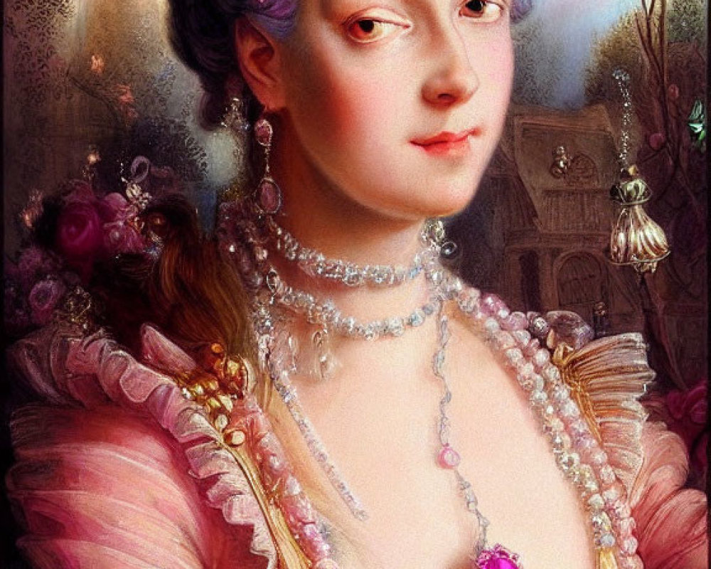 Elegant 18th-Century Woman Portrait in Pink Gown