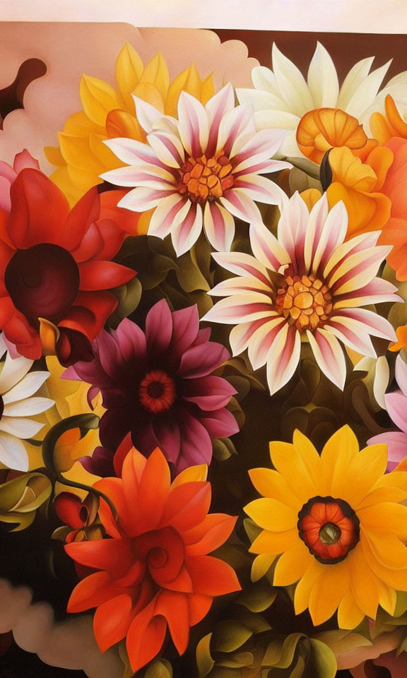 Colorful Flower Painting with Large Petals on Gradient Background