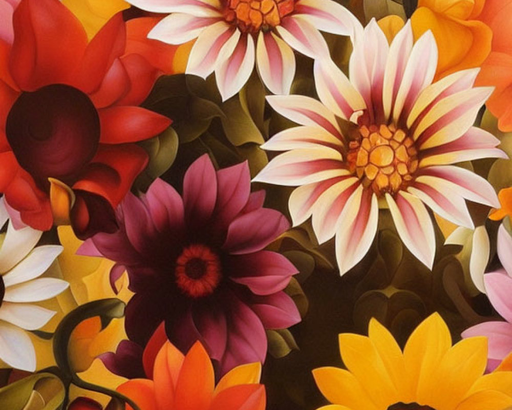 Colorful Flower Painting with Large Petals on Gradient Background