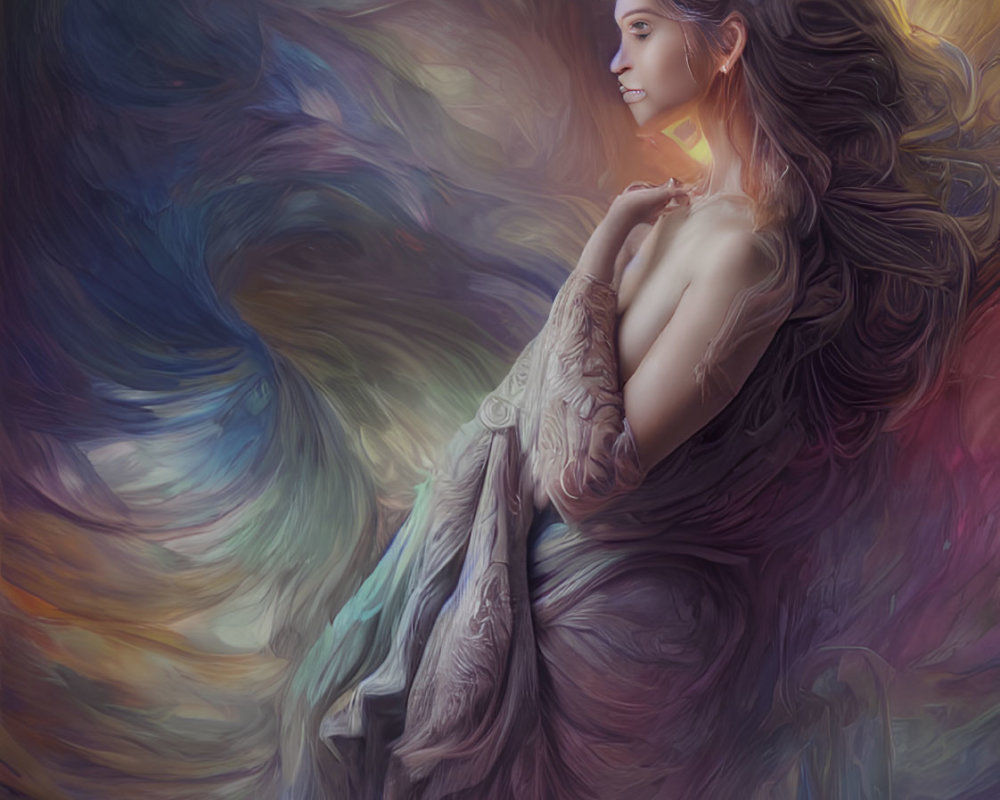 Vividly colored surreal portrait of a woman in dynamic brushstrokes