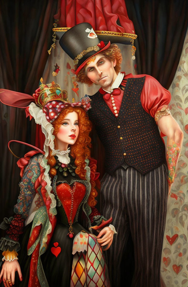 Colorful Carnival-Themed Couple in Extravagant Attire