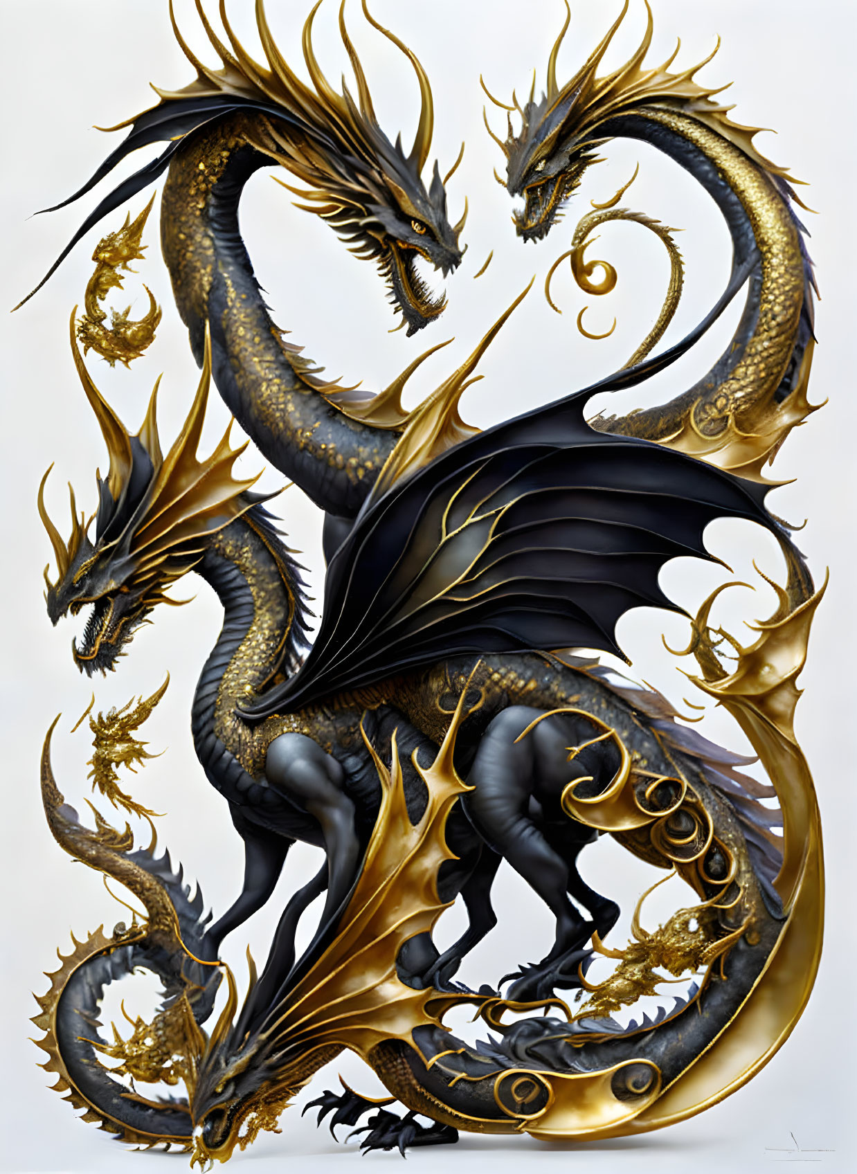 Detailed Dual-Headed Dragon Illustration on Light Background