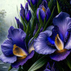 Colorful Iris Flowers with Raindrops on Petals & Blurred Background