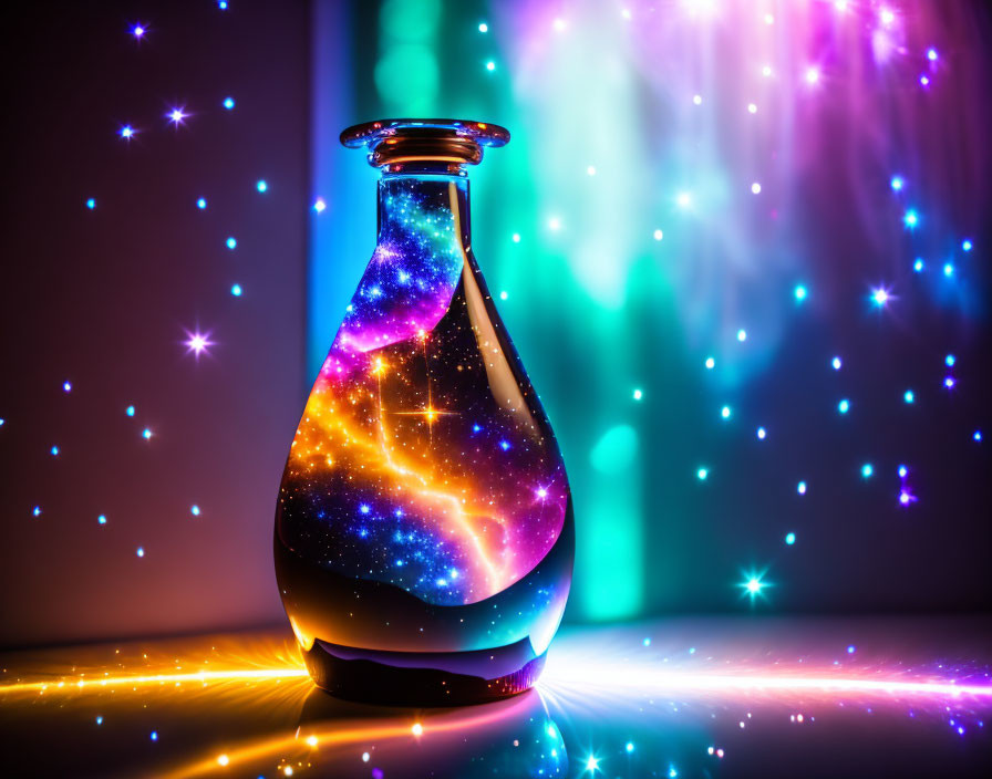 Glass Vase with Galactic Scene on Purple Background