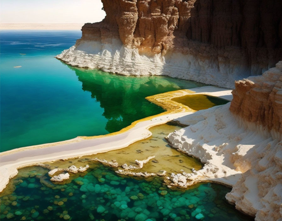 Salt Formations and Turquoise Waters at Dead Sea Coastline