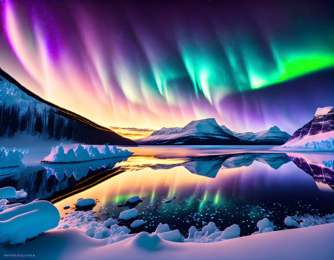 Majestic Aurora Borealis over Snowy Landscape