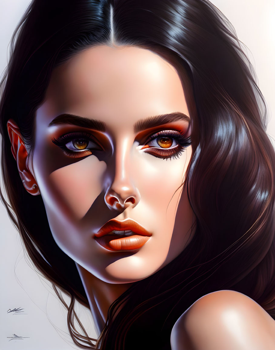 Detailed Digital Portrait of Woman with Striking Brown Eyes