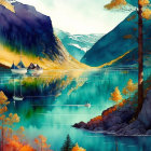 Tranquil digital illustration of serene forest by calm lake