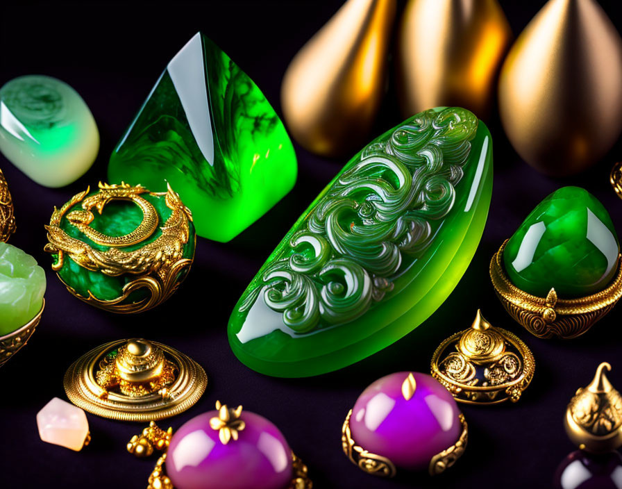 Precious Gemstones and Luxurious Jewelry Designs on Dark Background