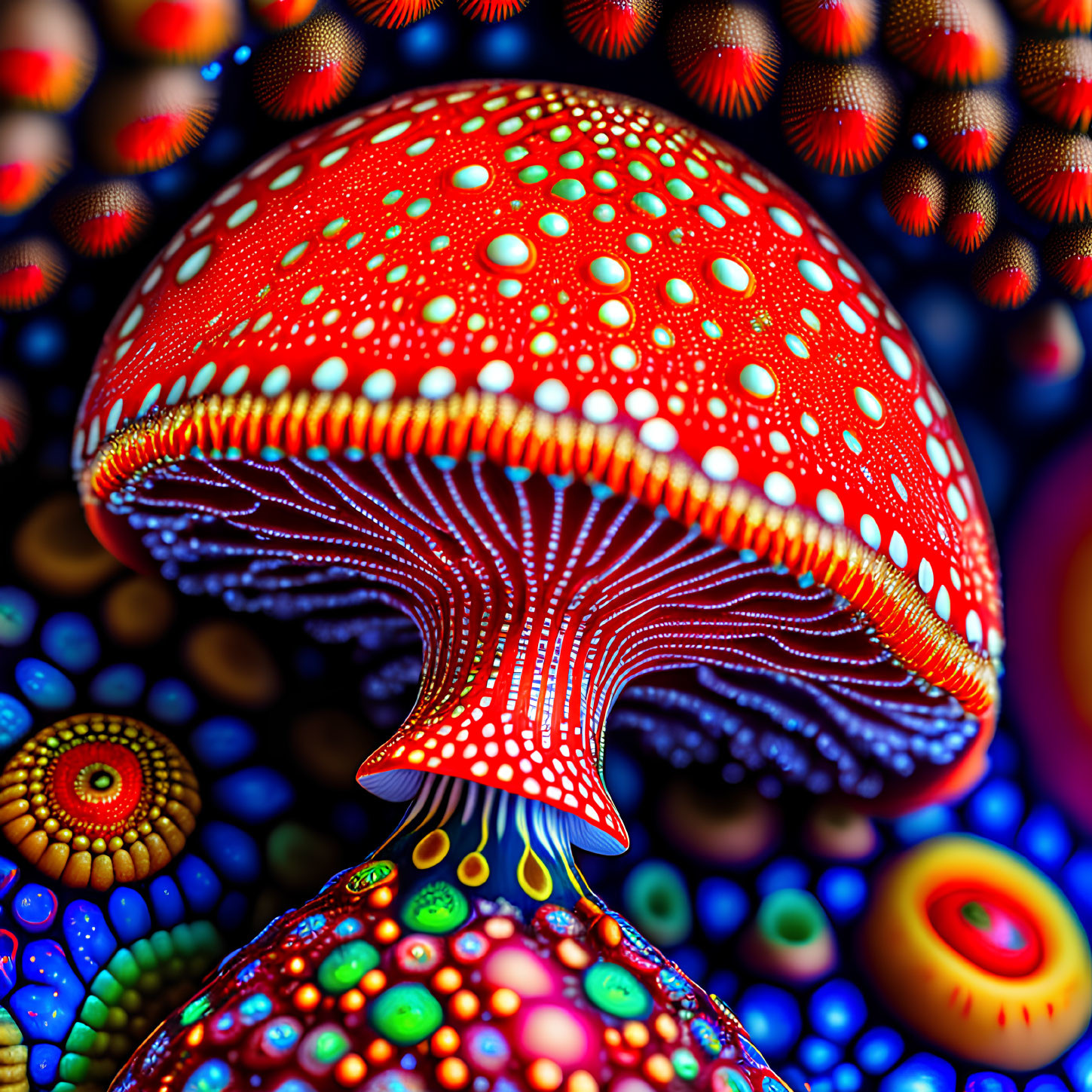 Colorful Psychedelic Mushroom Art on Intricate Background