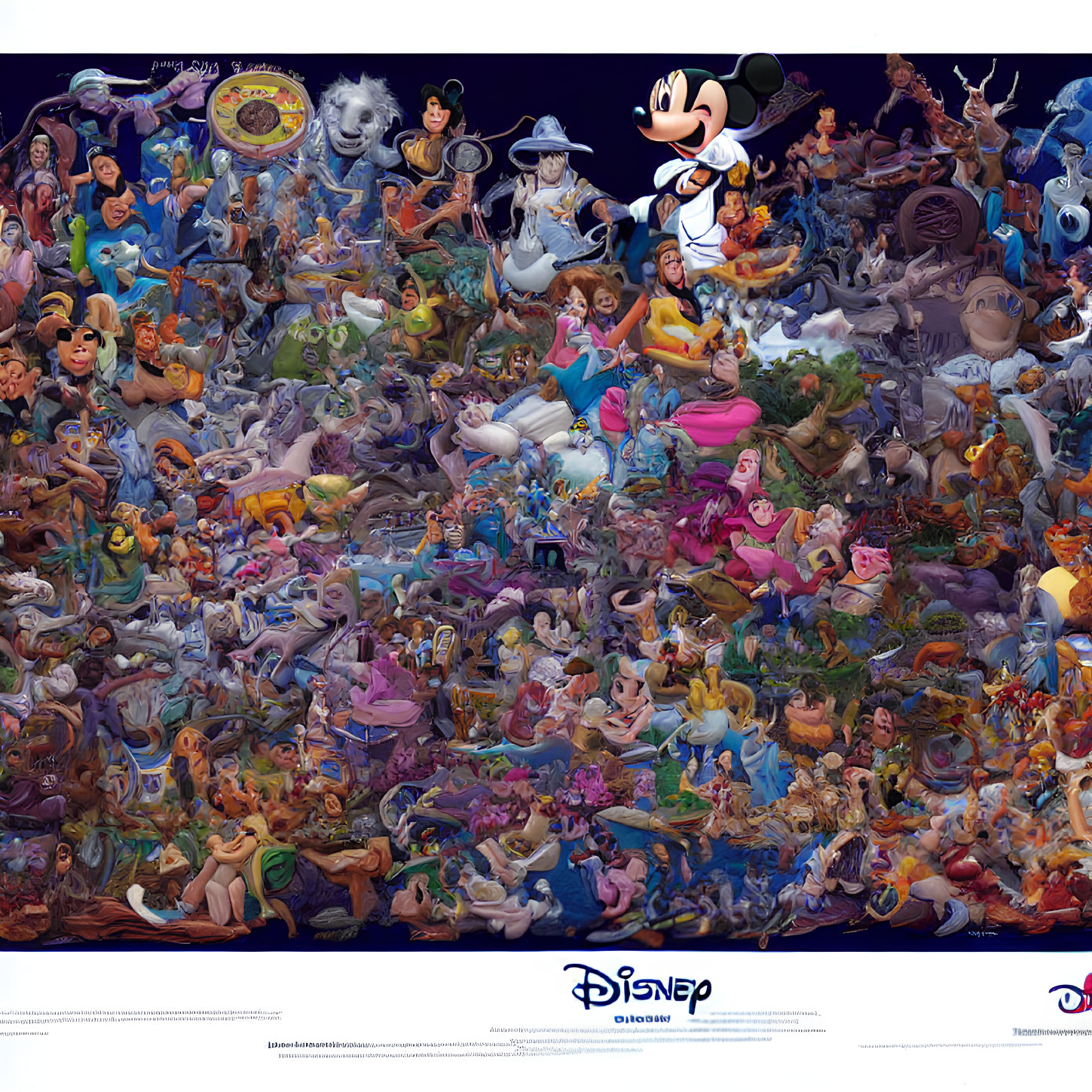 Colorful Disney Animated Characters Collage with Mickey Mouse Centered