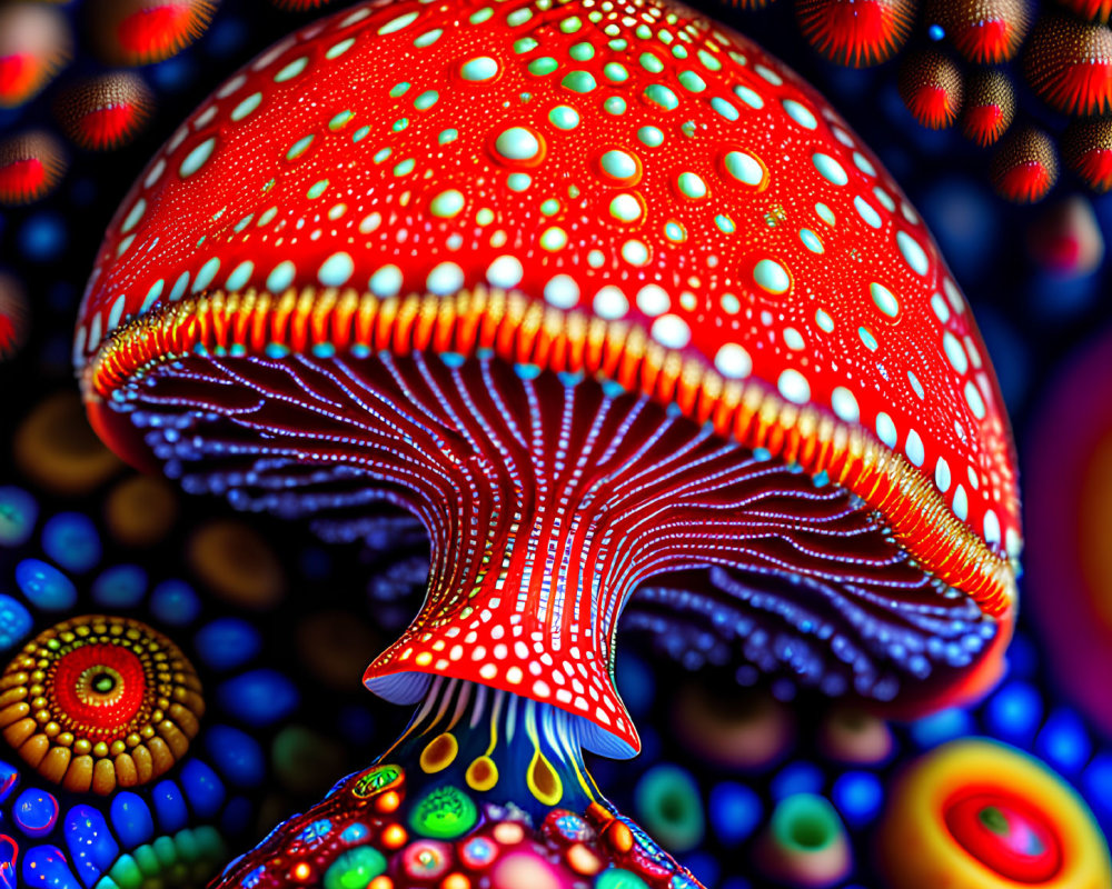 Colorful Psychedelic Mushroom Art on Intricate Background