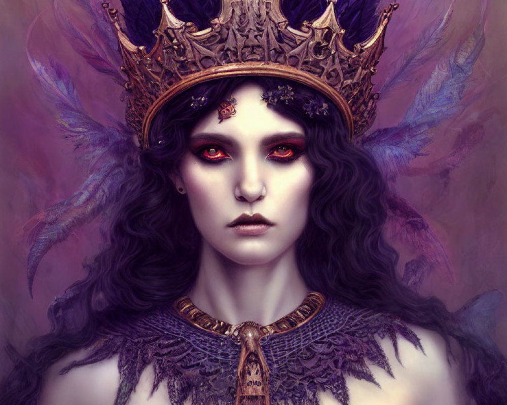 Pale-Skinned Figure with Red Eyes and Gold Tiara