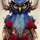 Colorful Owl Artwork with Detailed Feathers and Orange Eyes