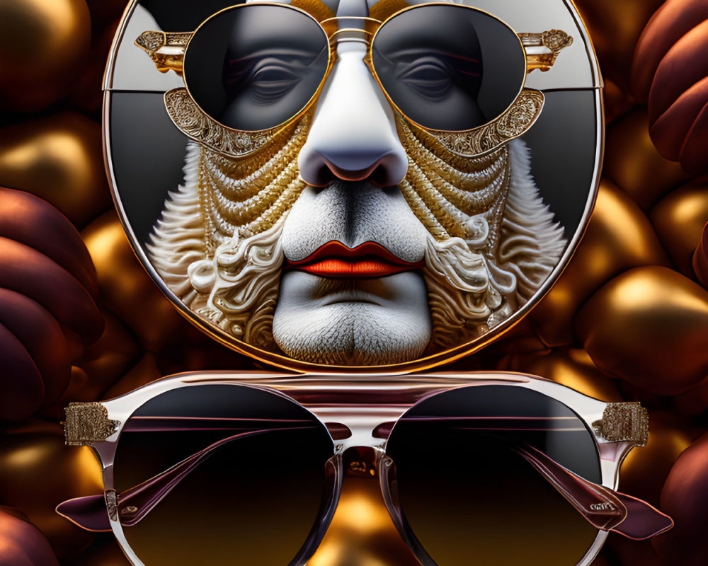 Figure with White Facial Hair and Sunglasses on Ornamental Background