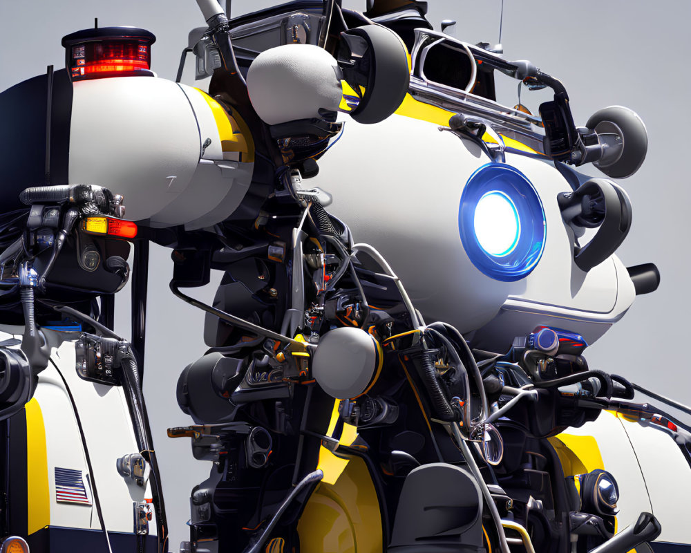 Detailed futuristic robot designed as police vehicle with lights, sirens, and advanced tech