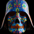 Colorful Day of the Dead Skull with Floral Patterns and Gold Detailing