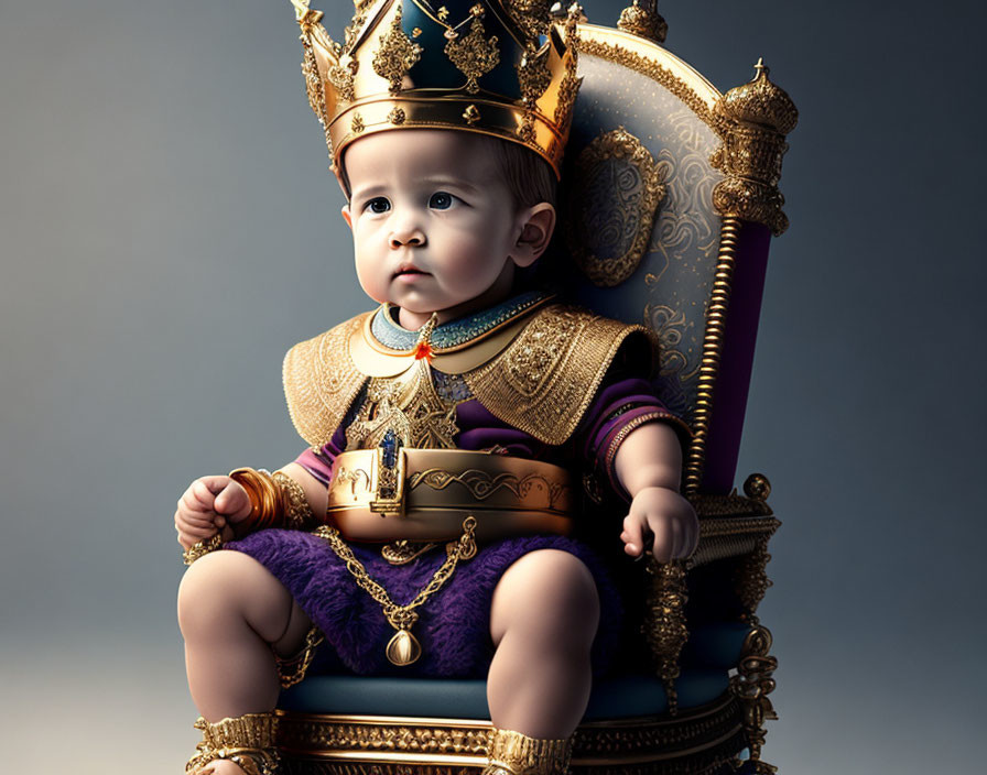 Regal Baby on Throne in Royal Garments