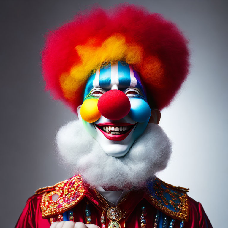 Colorful Clown with Multicolored Wig and Bright Costume Smiling