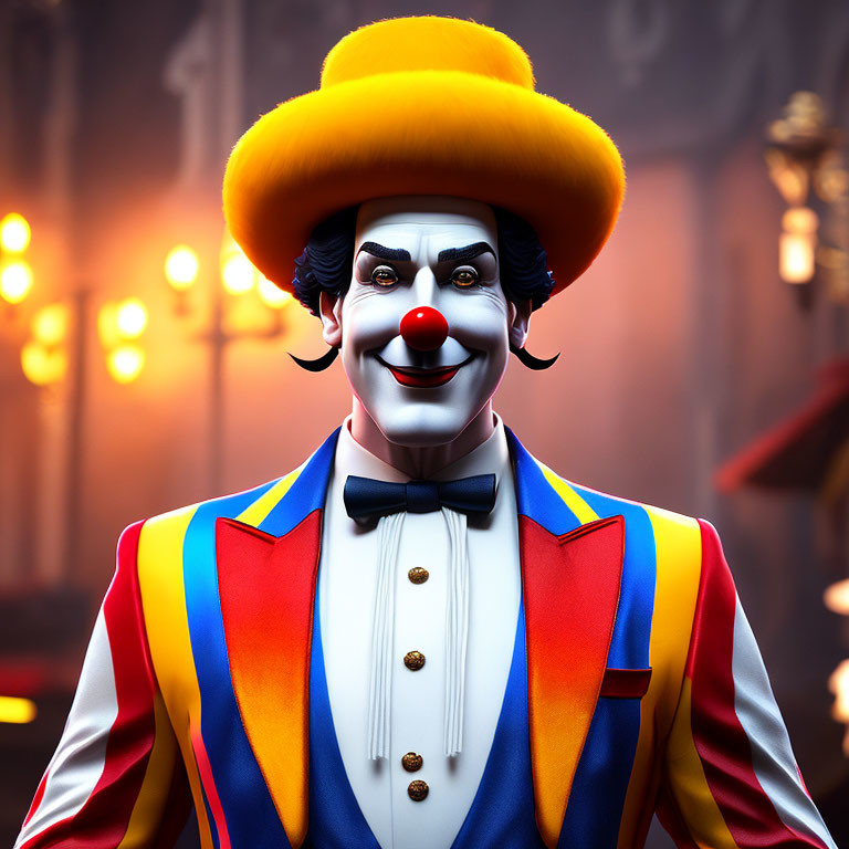 Colorful Clown Smiling in Multicolored Suit