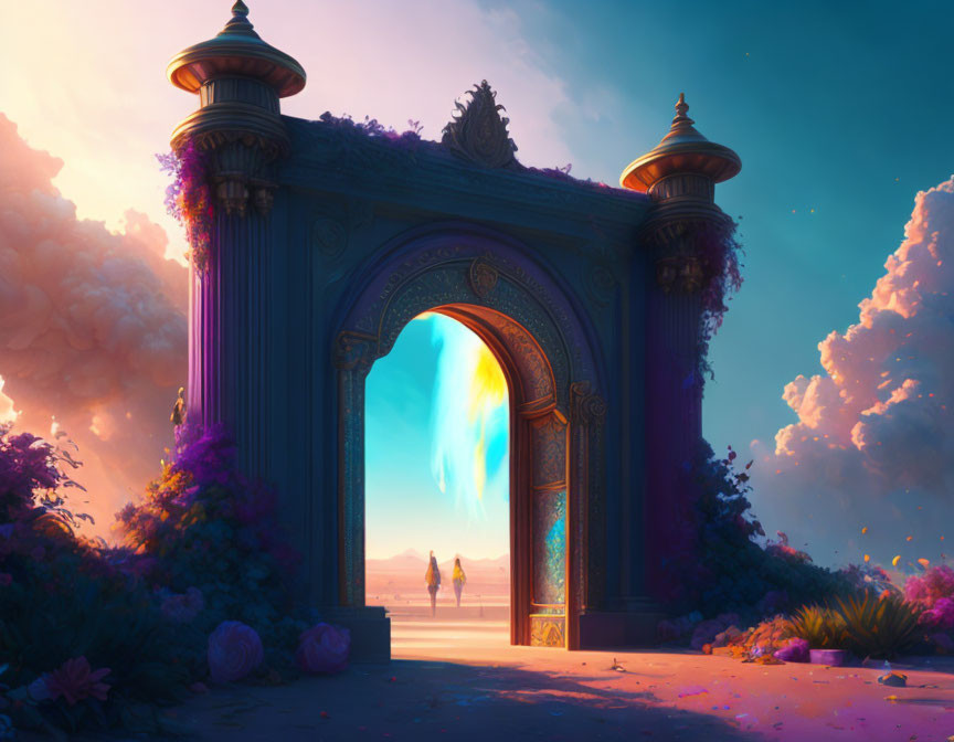 Ornate Fantasy Gateway Leading to Luminous Dreamlike Landscape