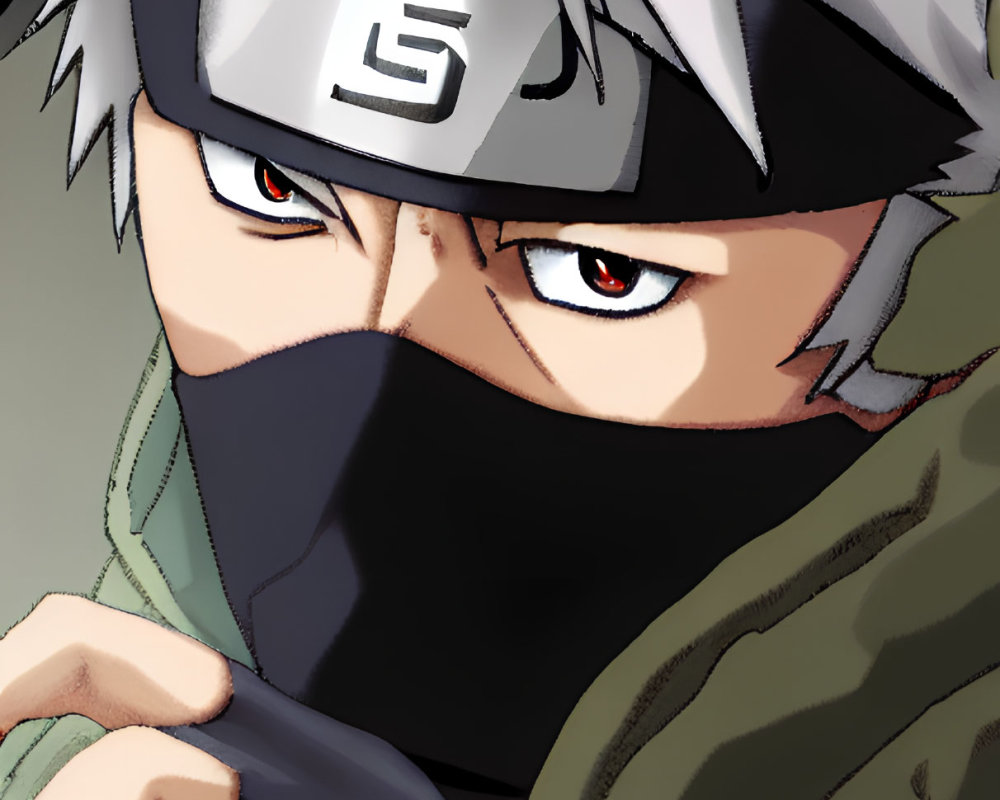 Kakashi Hatake Close-Up: Sharingan Eye, Forehead Protector & Mask