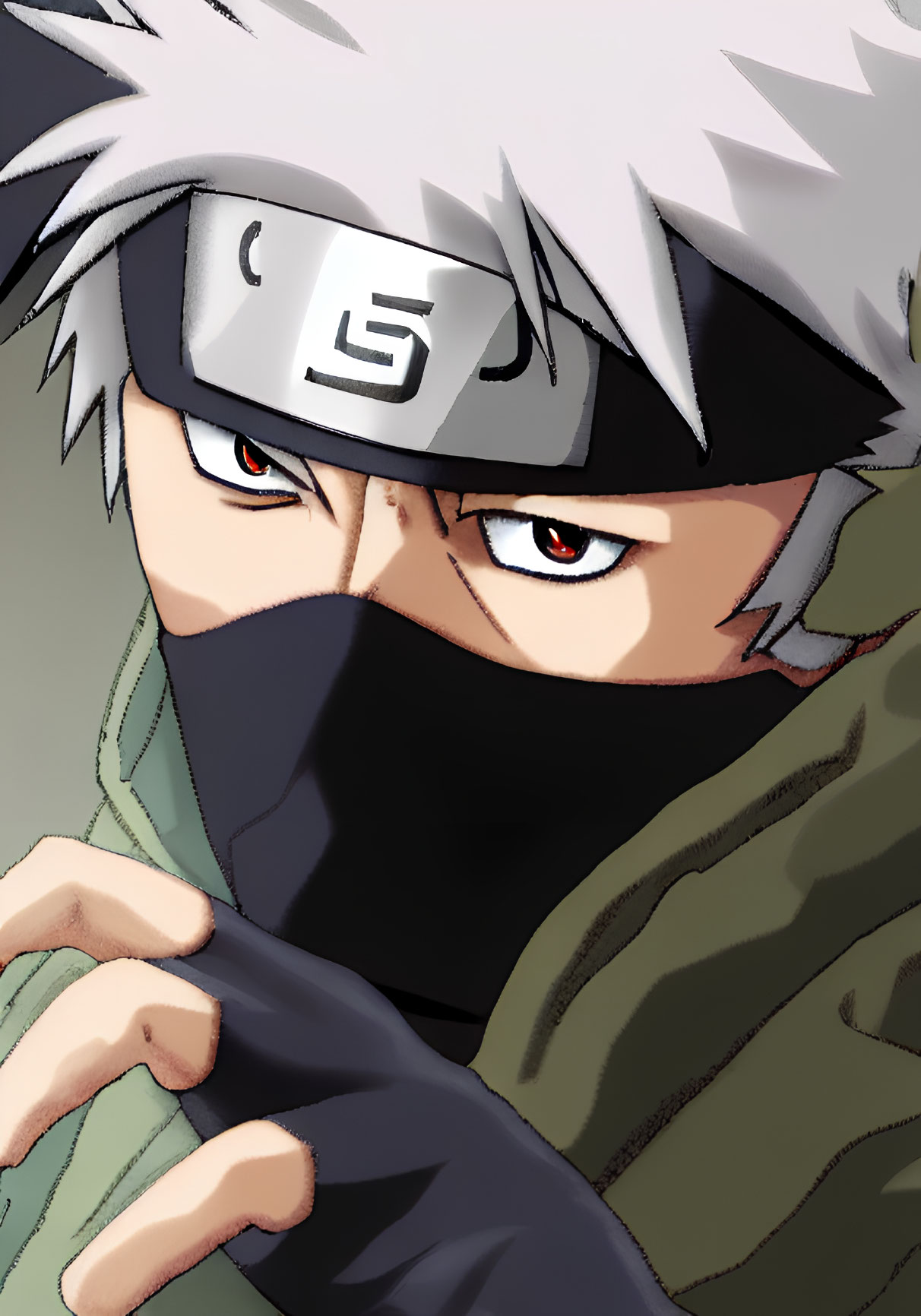 Kakashi Hatake Close-Up: Sharingan Eye, Forehead Protector & Mask