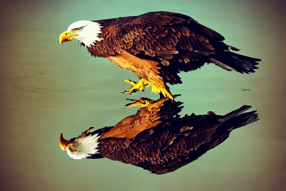 Symmetrical Bald Eagle Soaring Against Subdued Background