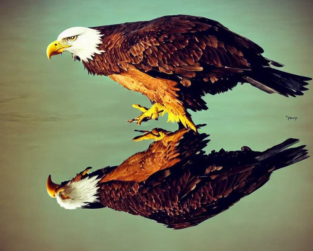 Symmetrical Bald Eagle Soaring Against Subdued Background