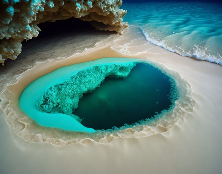 Aerial View of Stunning Blue Sinkhole in Sandy Terrain