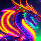 Colorful Neon Dragon on Cosmic Starry Background