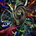 Metallic face in colorful abstract swirls: Surreal art effect