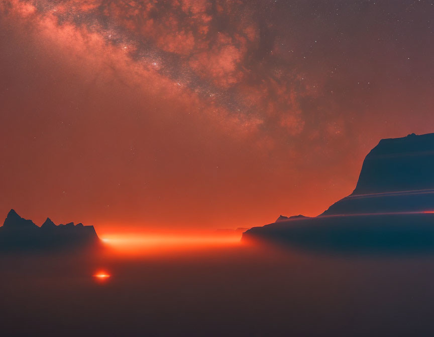 Stunning Milky Way over silhouetted mountain peaks at night