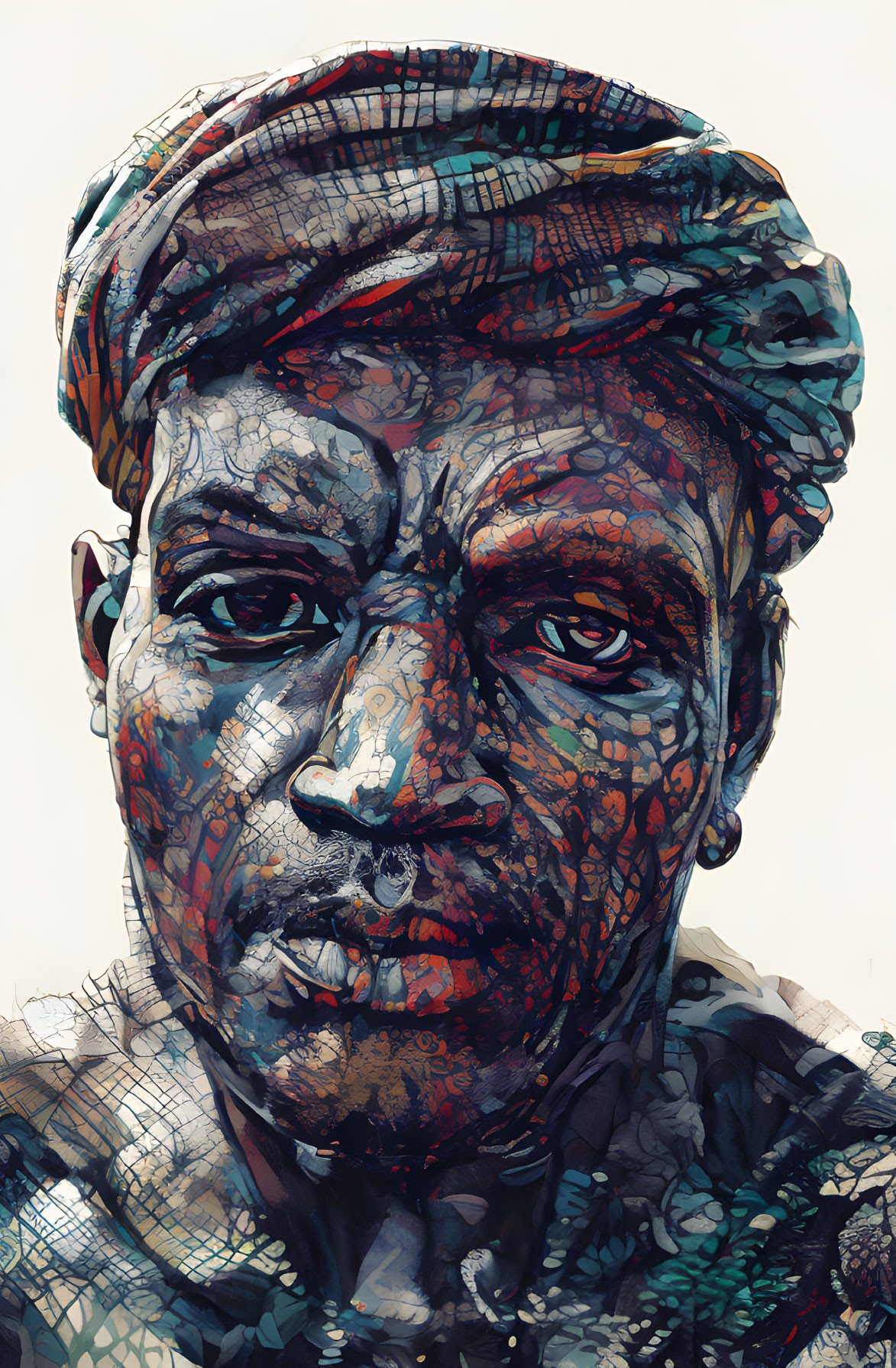 Man with Patterned Turban in Textured Digital Art