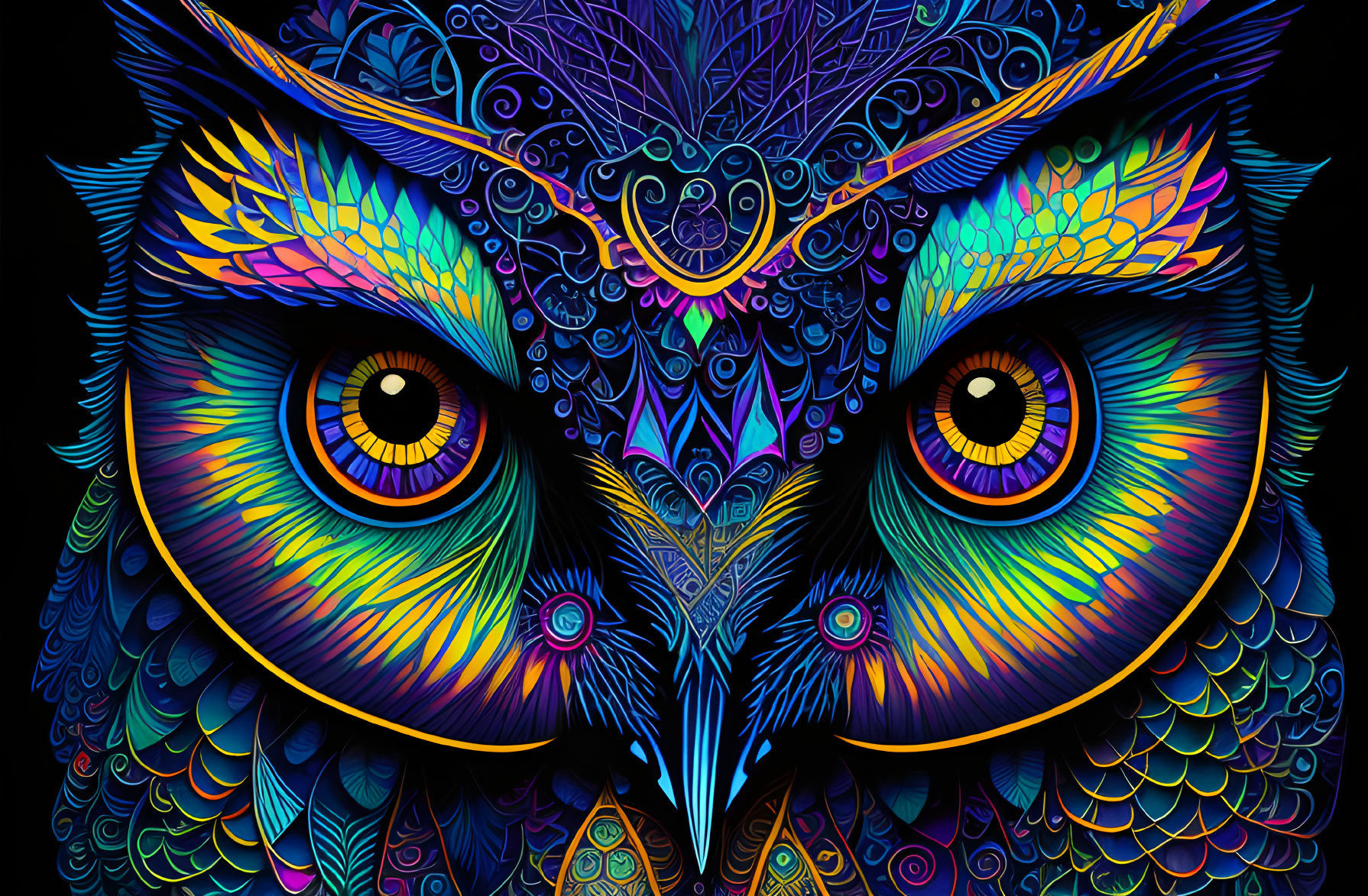 Colorful Stylized Owl Artwork with Neon Hues