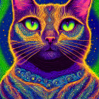 Colorful Psychedelic Cat Illustration with Glowing Eyes