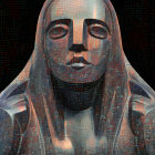 Futuristic robotic Mona Lisa in vivid pixel art